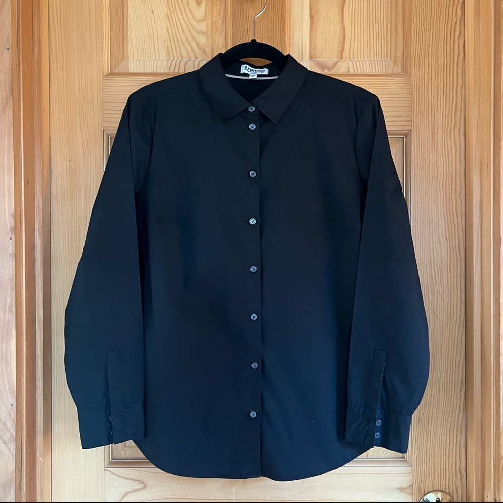 Express, women’s fitted button down shirt, Black, Size L